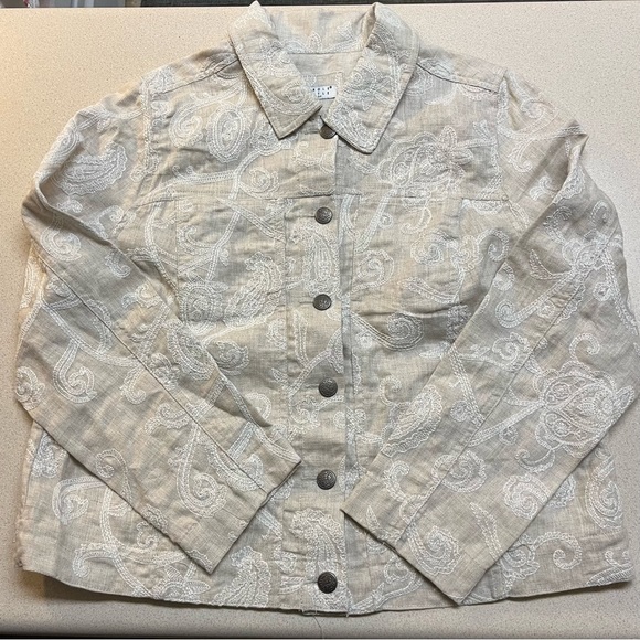 🔥Host Pick🔥Carole Little 100% linen embroidered button down jacket Size XS/Small - Picture 1 of 13